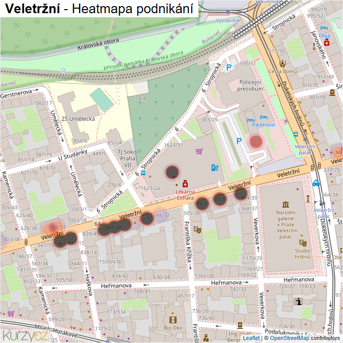 Mapa Veletržní - Firmy v ulici.