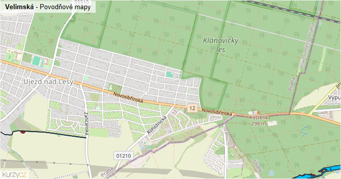 Velimská - záplavové mapy stoleté vody