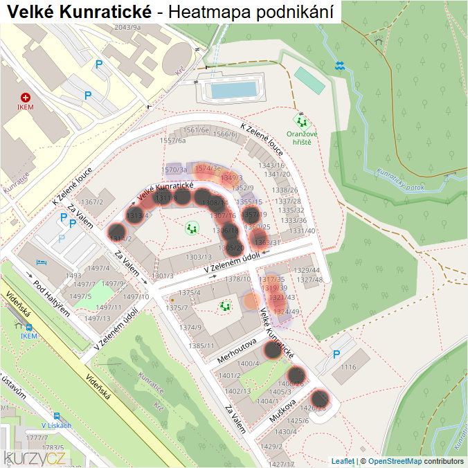 Mapa Velké Kunratické - Firmy v ulici.