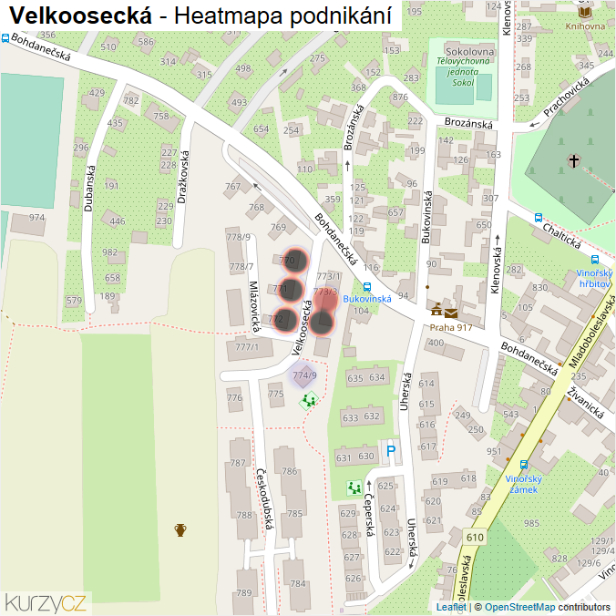 Mapa Velkoosecká - Firmy v ulici.