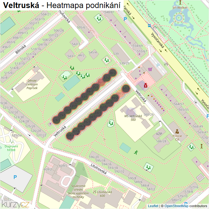 Mapa Veltruská - Firmy v ulici.