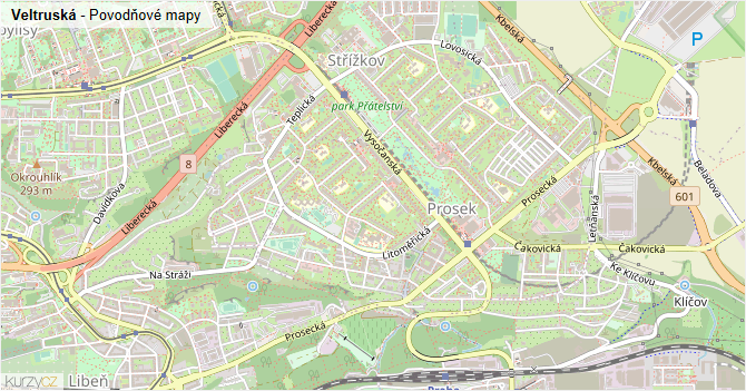 Veltruská - záplavové mapy stoleté vody