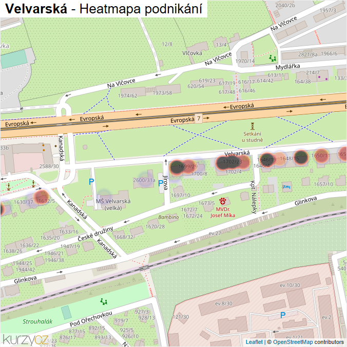 Mapa Velvarská - Firmy v ulici.