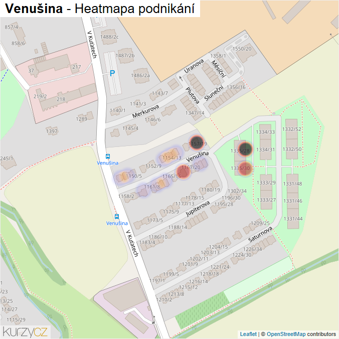 Mapa Venušina - Firmy v ulici.