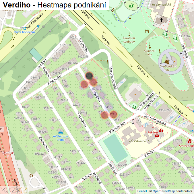 Mapa Verdiho - Firmy v ulici.