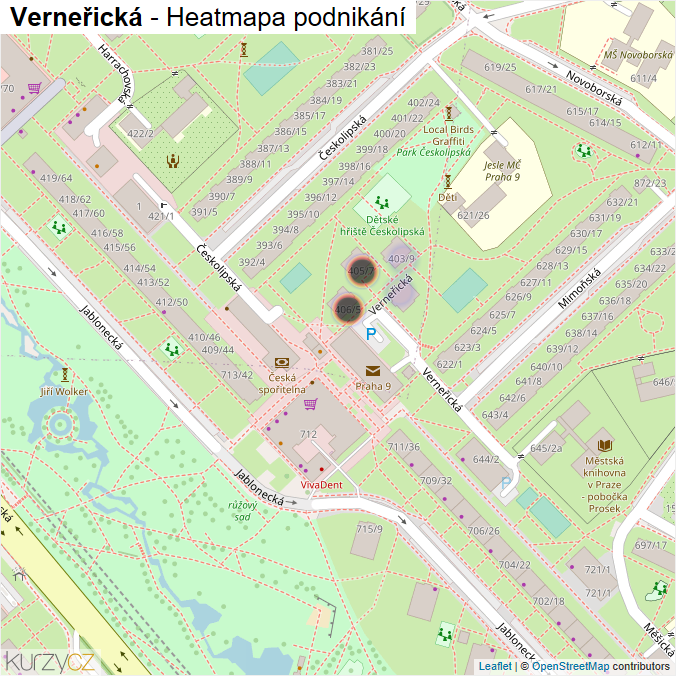 Mapa Verneřická - Firmy v ulici.