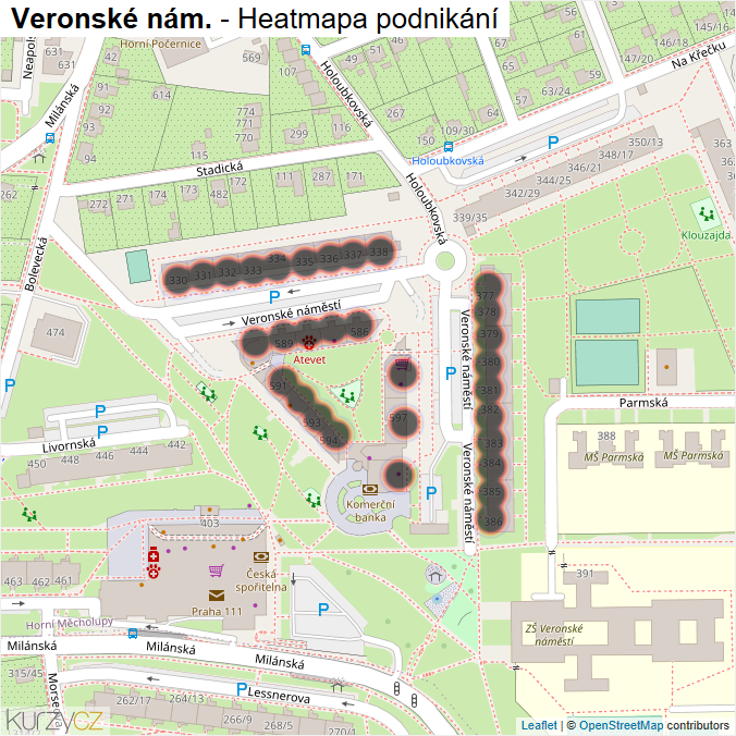 Mapa Veronské nám. - Firmy v ulici.
