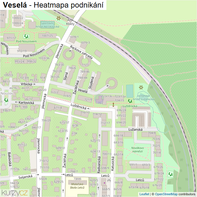 Mapa Veselá - Firmy v ulici.