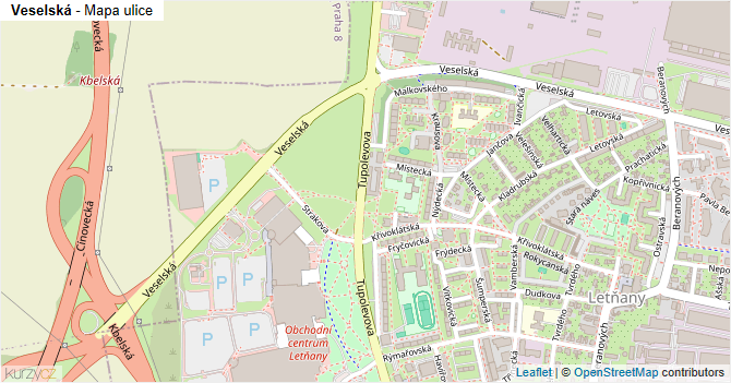 Veselská - mapa ulice