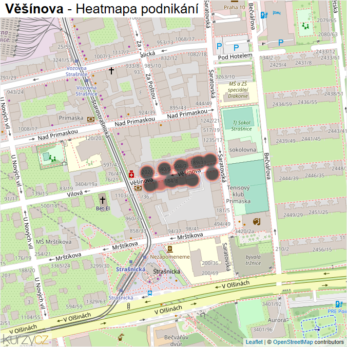 Mapa Věšínova - Firmy v ulici.