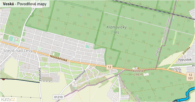 Veská - záplavové mapy stoleté vody