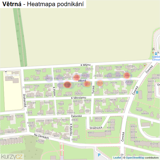 Mapa Větrná - Firmy v ulici.