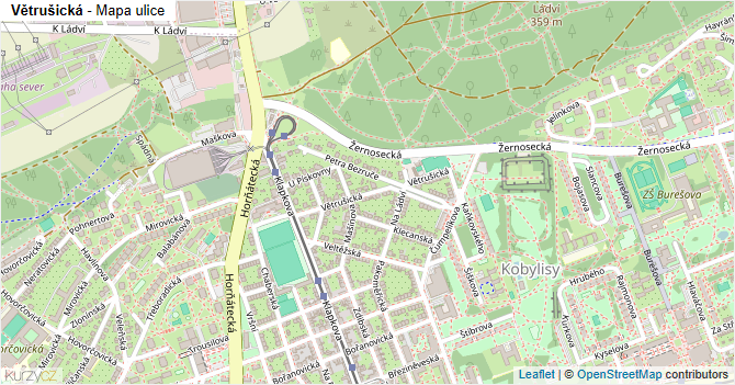 Větrušická - mapa ulice