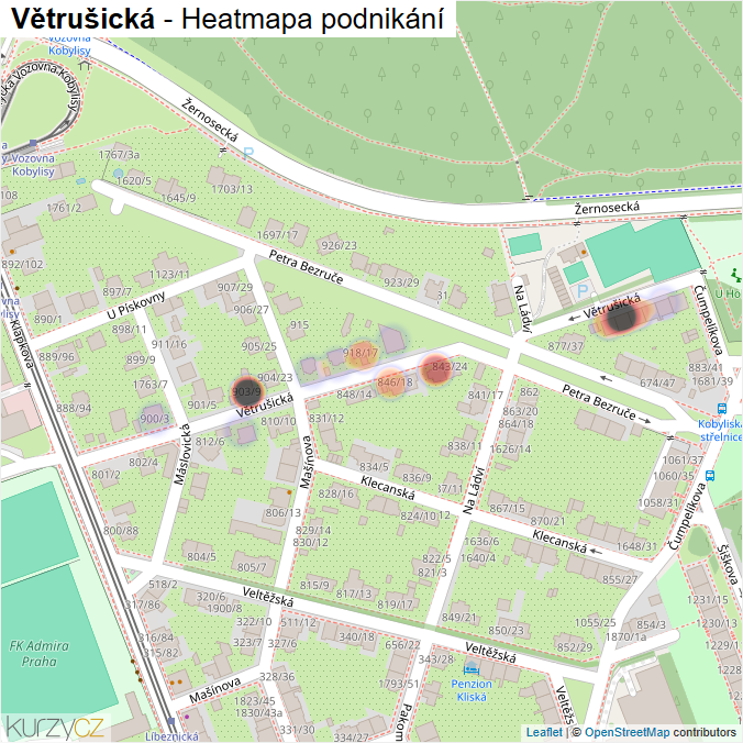 Mapa Větrušická - Firmy v ulici.