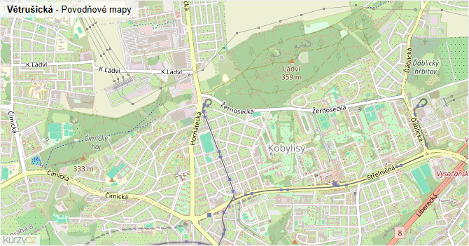 Větrušická - záplavové mapy stoleté vody