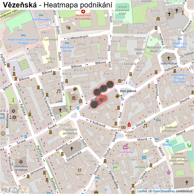 Mapa Vězeňská - Firmy v ulici.