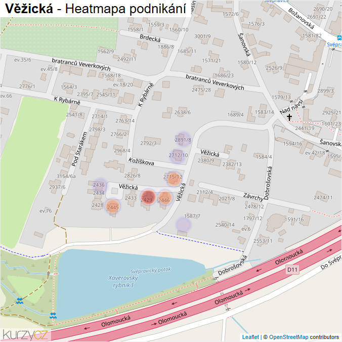 Mapa Věžická - Firmy v ulici.