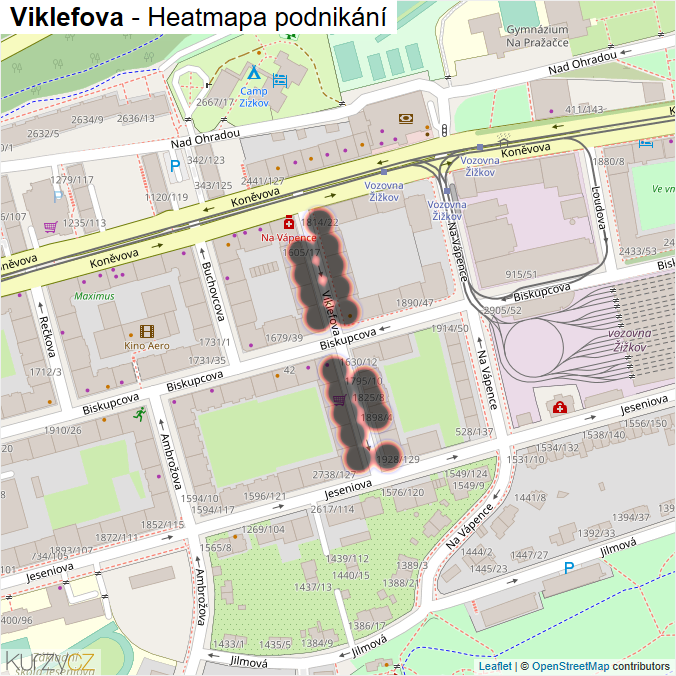 Mapa Viklefova - Firmy v ulici.