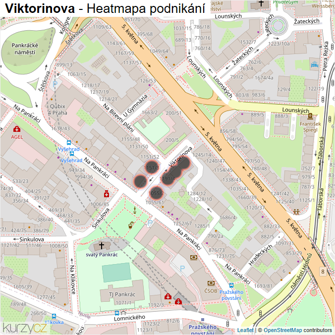 Mapa Viktorinova - Firmy v ulici.