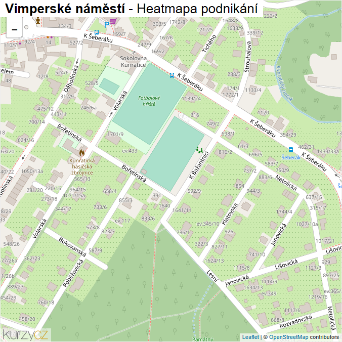 Mapa Vimperské náměstí - Firmy v ulici.