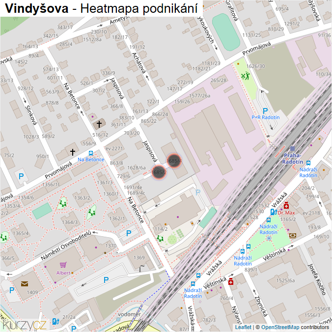 Mapa Vindyšova - Firmy v ulici.