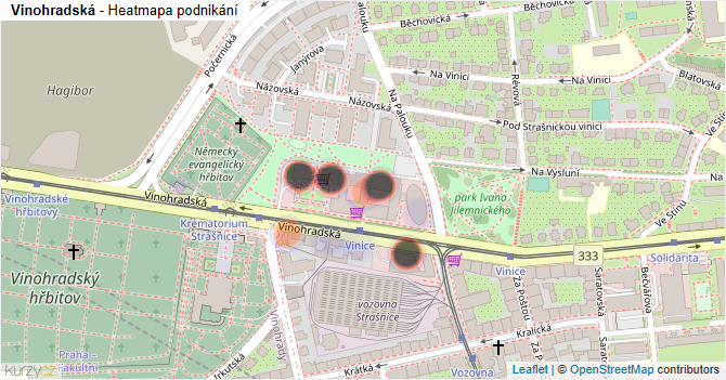 Vinohradská - mapa podnikání