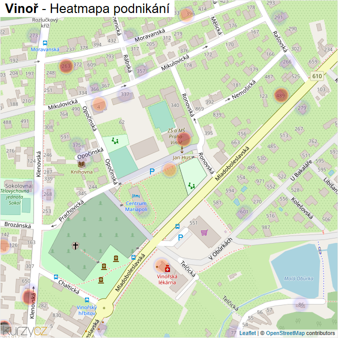 Mapa Vinoř - Firmy v části obce.