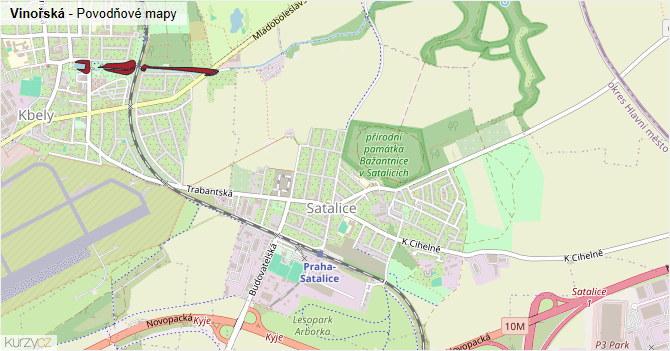 Vinořská - záplavové mapy stoleté vody