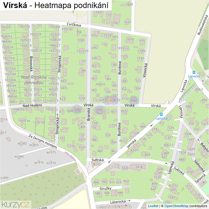Mapa Vírská - Firmy v ulici.