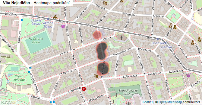 Víta Nejedlého - mapa podnikání