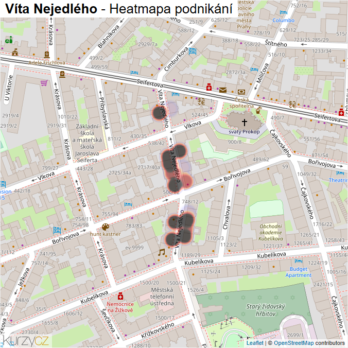 Mapa Víta Nejedlého - Firmy v ulici.