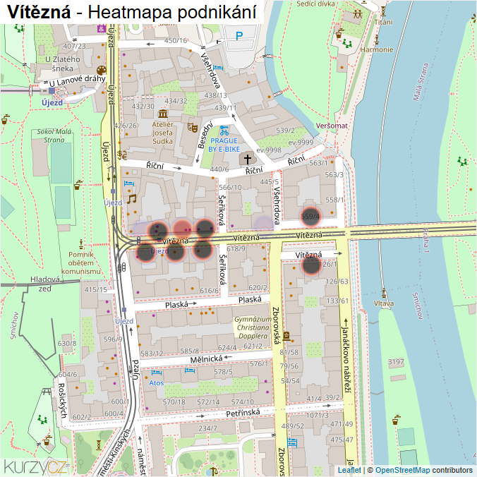 Mapa Vítězná - Firmy v ulici.