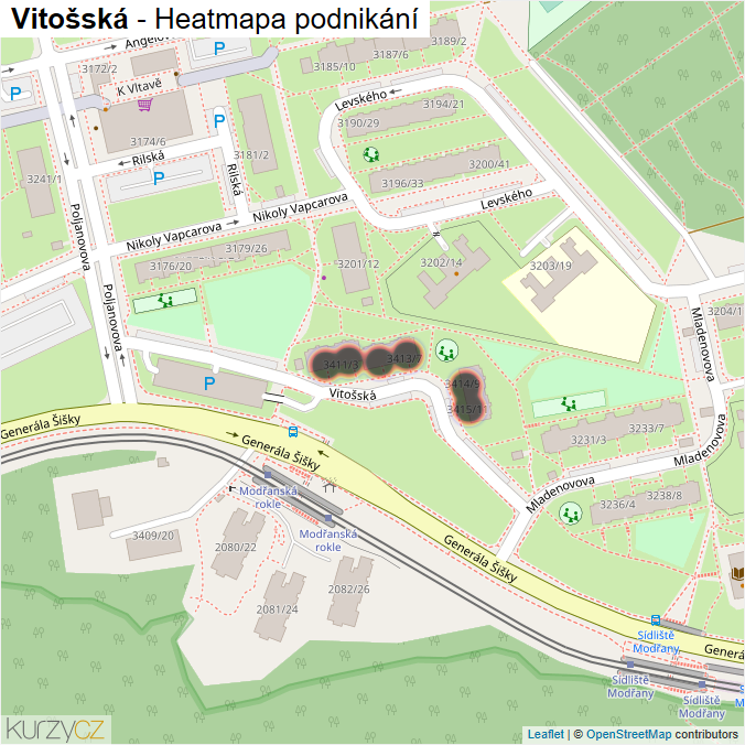 Mapa Vitošská - Firmy v ulici.