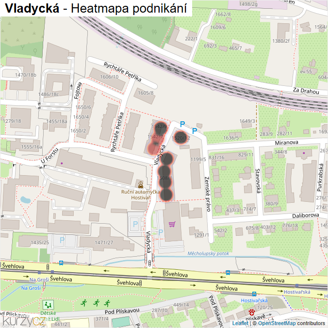 Mapa Vladycká - Firmy v ulici.
