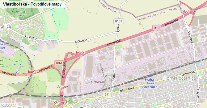 Vlastibořská - záplavové mapy stoleté vody