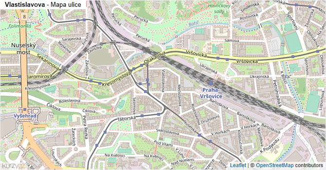 Vlastislavova - mapa ulice