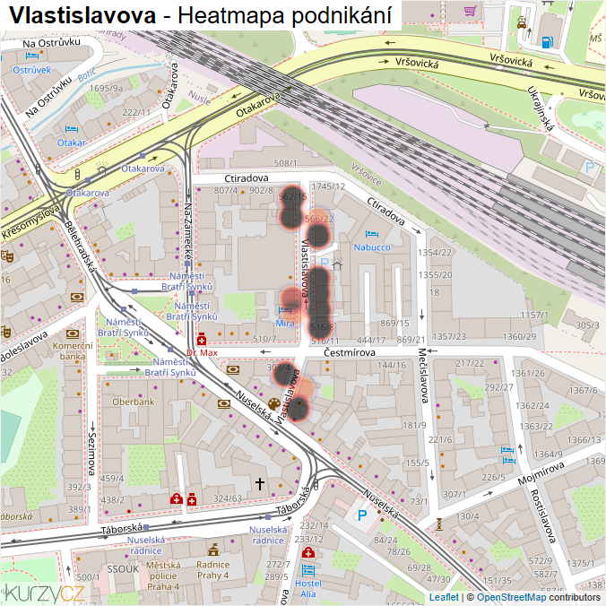 Mapa Vlastislavova - Firmy v ulici.