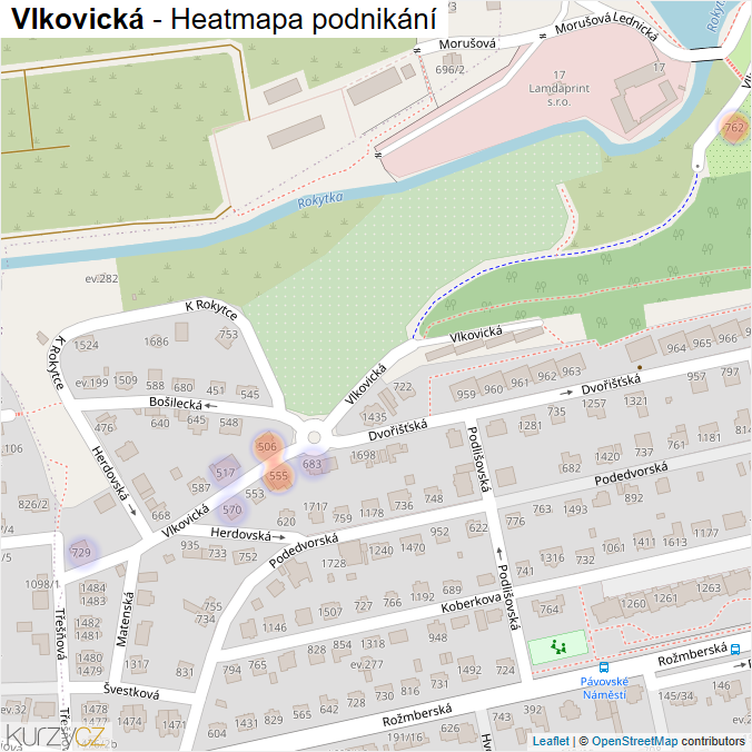 Mapa Vlkovická - Firmy v ulici.