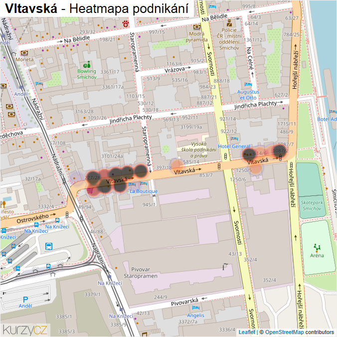 Mapa Vltavská - Firmy v ulici.