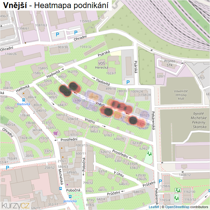 Mapa Vnější - Firmy v ulici.