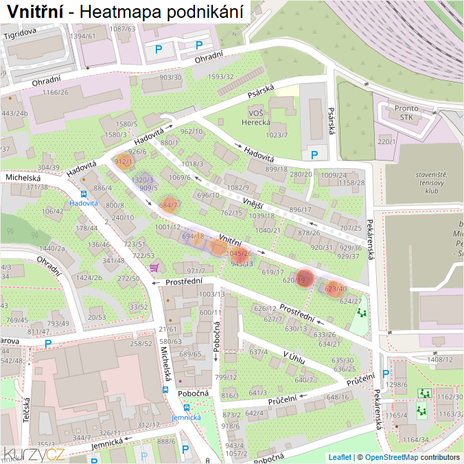 Mapa Vnitřní - Firmy v ulici.