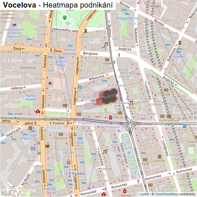 Mapa Vocelova - Firmy v ulici.