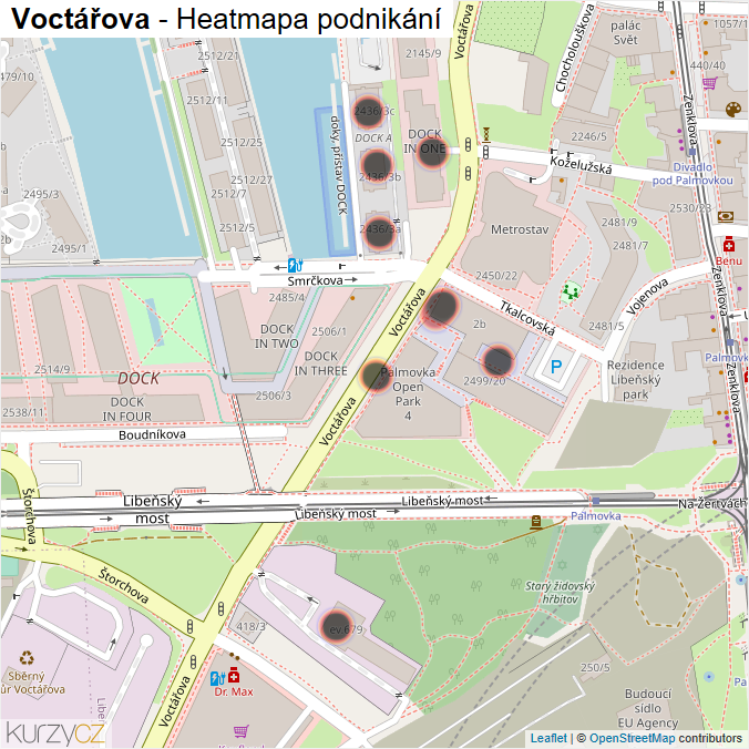 Mapa Voctářova - Firmy v ulici.