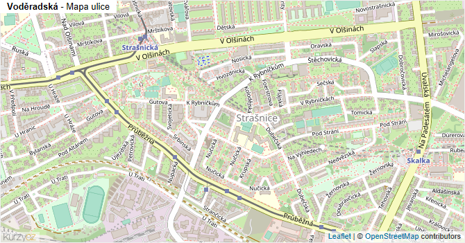 Voděradská - mapa ulice