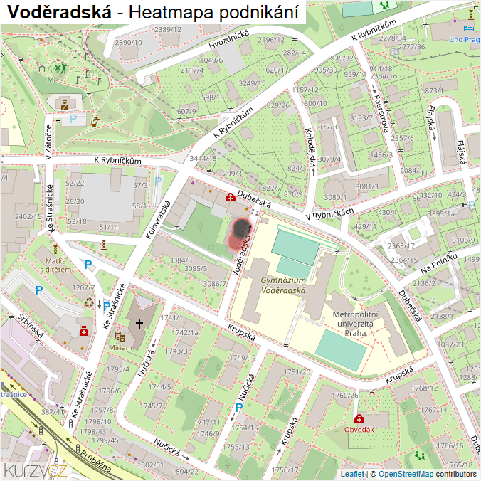 Mapa Voděradská - Firmy v ulici.