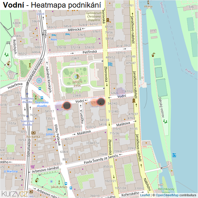 Mapa Vodní - Firmy v ulici.