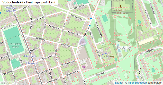 Vodochodská - mapa podnikání