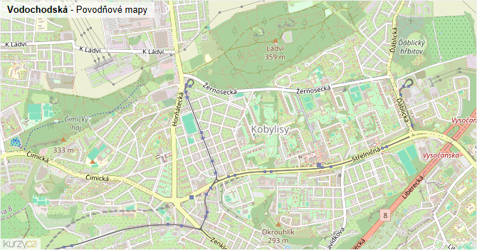 Vodochodská - záplavové mapy stoleté vody