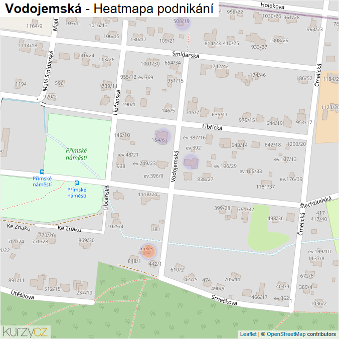 Mapa Vodojemská - Firmy v ulici.