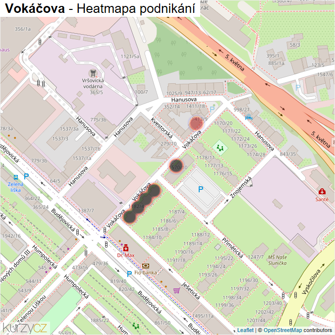 Mapa Vokáčova - Firmy v ulici.